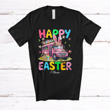 MacnyStore - Personalized Happy Easter; Adorable Bunny Driving School Bus; Custom Name Driver Egg Hunting T-Shirt