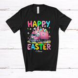 MacnyStore - Personalized Happy Easter; Adorable Bunny Driving Truck; Custom Name Driver Egg Hunting T-Shirt