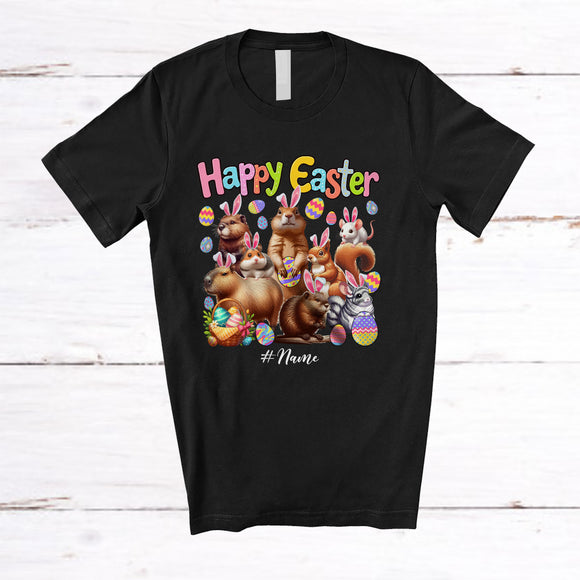MacnyStore - Personalized Happy Easter; Adorable Capybara Hamster; Custom Name Rodent Animal; Egg Hunting T-Shirt