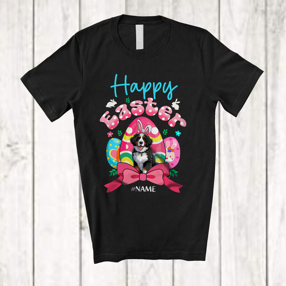 MacnyStore - Personalized Happy Easter; Adorable Custom Name Bunny Bernedoodles With Easter Eggs Hunt; Family T-Shirt