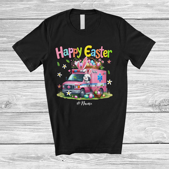MacnyStore - Personalized Happy Easter; Adorable Custom Name Bunny Driving Ambulance; Driver Egg Hunt T-Shirt