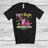 MacnyStore - Personalized Happy Easter; Adorable Custom Name Bunny Driving Crane Truck; Driver Egg Hunt T-Shirt