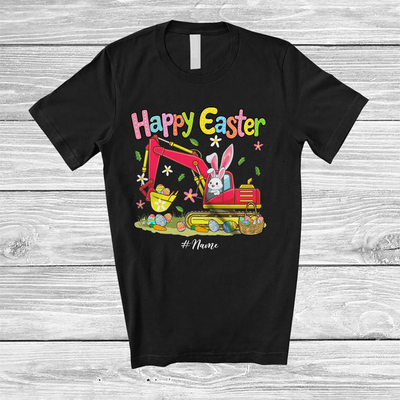 MacnyStore - Personalized Happy Easter; Adorable Custom Name Bunny Driving Excavator; Driver Egg Hunt T-Shirt