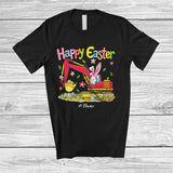 MacnyStore - Personalized Happy Easter; Adorable Custom Name Bunny Driving Excavator; Driver Egg Hunt T-Shirt