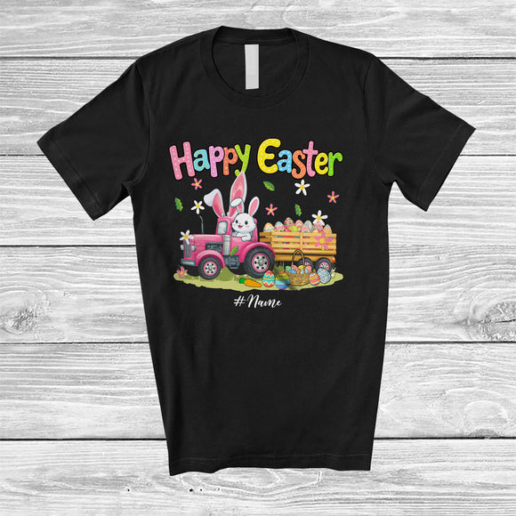 MacnyStore - Personalized Happy Easter; Adorable Custom Name Bunny Driving Tractor; Driver Egg Hunt T-Shirt