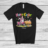 MacnyStore - Personalized Happy Easter; Adorable Custom Name Bunny Driving Tractor; Driver Egg Hunt T-Shirt