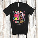 MacnyStore - Personalized Happy Easter; Adorable Custom Name Bunny Ear Simple; Flowers Eggs Hunt T-Shirt