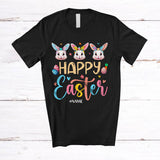 MacnyStore - Personalized Happy Easter; Adorable Easter Three Bunnies Wearing Bandana; Custom Name Family T-Shirt