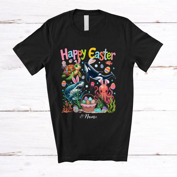 MacnyStore - Personalized Happy Easter; Adorable Shark Dolphin; Custom Name Sea Animal; Egg Hunting T-Shirt