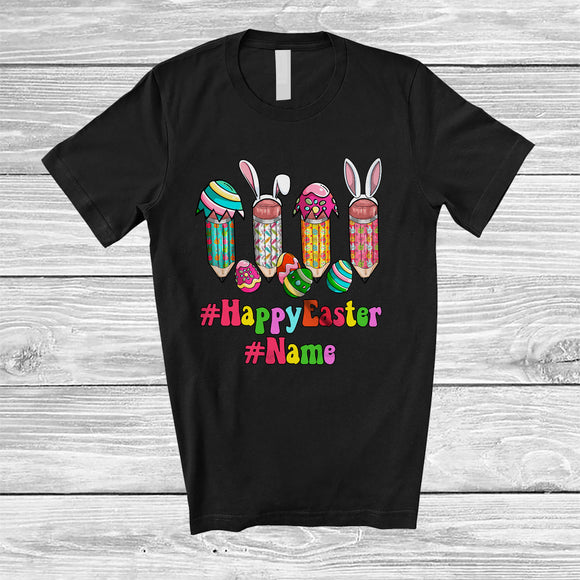 MacnyStore - Personalized Happy Easter; Amazing Easter Four Pencil Bunny Eggs; Custom Name Students Teacher T-Shirt