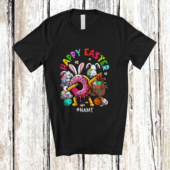 MacnyStore - Personalized Happy Easter; Cheerful Custom Name Dabbing Bunny Donut Eggs Hunt Family T-Shirt