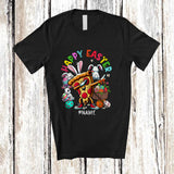 MacnyStore - Personalized Happy Easter; Cheerful Custom Name Dabbing Bunny Pizza Eggs Hunt Family T-Shirt