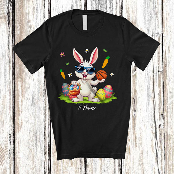 MacnyStore - Personalized Happy Easter; Joyful Bunny Playing Basketball; Custom Name Player Egg Hunting T-Shirt