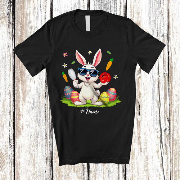 MacnyStore - Personalized Happy Easter; Joyful Bunny Playing Bowling; Custom Name Player Egg Hunting T-Shirt