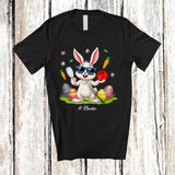 MacnyStore - Personalized Happy Easter; Joyful Bunny Playing Bowling; Custom Name Player Egg Hunting T-Shirt