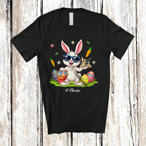MacnyStore - Personalized Happy Easter; Joyful Bunny Playing Chess; Custom Name Player Egg Hunting T-Shirt