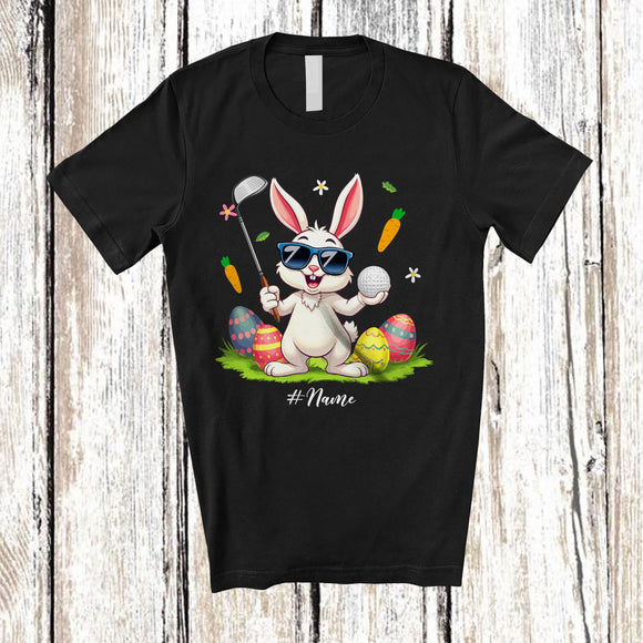 MacnyStore - Personalized Happy Easter; Joyful Bunny Playing Golf; Custom Name Player Egg Hunting T-Shirt