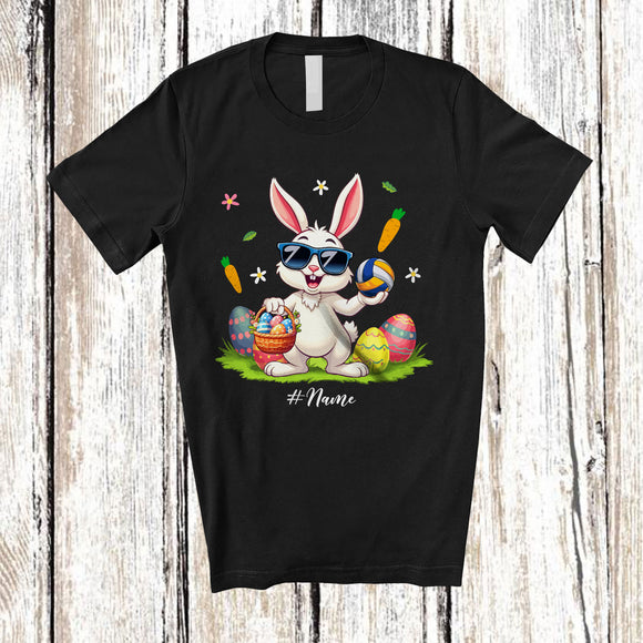 MacnyStore - Personalized Happy Easter; Joyful Bunny Playing Volleyball; Custom Name Player Egg Hunting T-Shirt