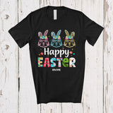 MacnyStore - Personalized Happy Easter; Joyful Easter Custom Name Three Leopard Bunny Face; Egg Hunting T-Shirt