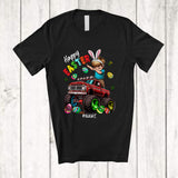 MacnyStore - Personalized Happy Easter; Joyful Easter Day Custom Name Bunny Dabbing Boy Monster Truck T-Shirt