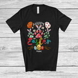 MacnyStore - Personalized Happy Easter; Joyful Three Dog Paws Bunnies; Custom Name Family Group T-Shirt