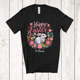 MacnyStore - Personalized Happy Easter; Lovely Bunny With Flower Eggs Circle; Custom Name Eggs Hunt T-Shirt