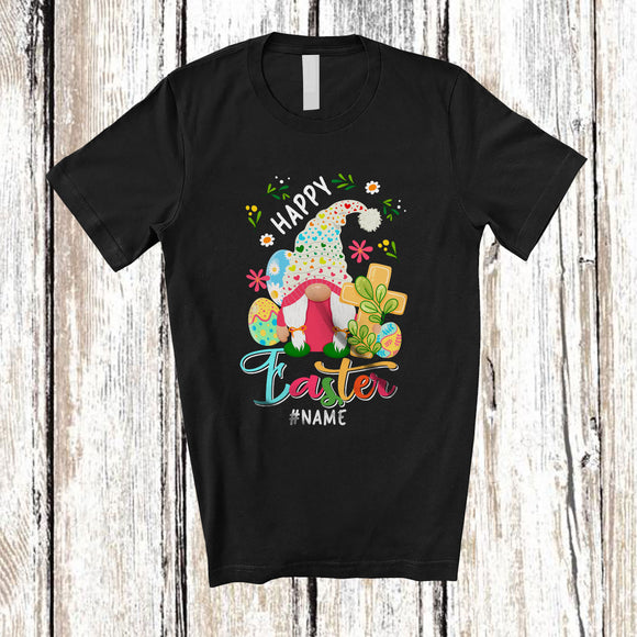 MacnyStore - Personalized Happy Easter; Lovely Custom Name Bunny Gnomes Holding Cross; Family T-Shirt