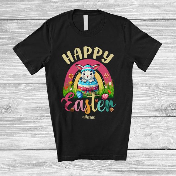 MacnyStore - Personalized Happy Easter; Lovely Easter Custom Name Bunny Rabbit In Egg; Rainbow Family T-Shirt