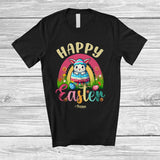 MacnyStore - Personalized Happy Easter; Lovely Easter Custom Name Bunny Rabbit In Egg; Rainbow Family T-Shirt