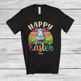 MacnyStore - Personalized Happy Easter; Lovely Easter Custom Name Bunny Rabbit In Egg; Retro Family T-Shirt