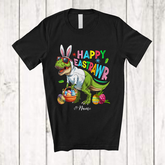 MacnyStore - Personalized Happy Eastrawr; Joyful Easter T-Rex Bunny Dinosaur; Custom Name Eggs Hunt T-Shirt