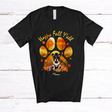 MacnyStore - Personalized Happy Fall Y'all; Lovely Thanksgiving Custom Name Turkey French Bulldog Paws T-Shirt