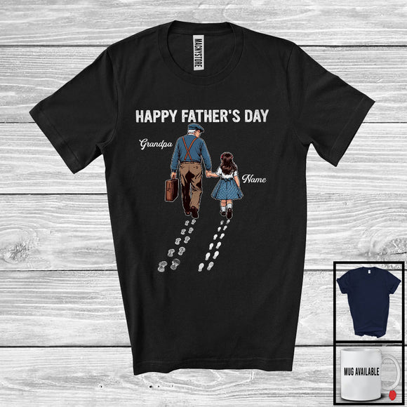 MacnyStore - Personalized Happy Father's Day, Lovely Custom Name Grandpa Granddaughter, Footprint Family T-Shirt