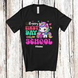 MacnyStore - Personalized Happy First Day Of School; Adorable Unicorn; Custom Name Student Teacher T-Shirt