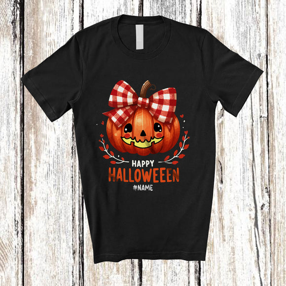 MacnyStore - Personalized Happy Halloween; Adorable Pumpkin Face; Custom Name Girls Family Group T-Shirt
