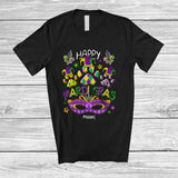 MacnyStore - Personalized Happy Mardi Gras; Joyful Three Dog Paws Beads; Custom Name Family Parade T-Shirt