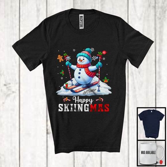 MacnyStore - Personalized Happy Skiingmas; Amazing Christmas Skiing Snowman; Custom Name Player T-Shirt