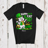 MacnyStore - Personalized Happy St. Cat trick's Day; Awesome St. Patrick's Day Shamrocks Custom Name Cat T-Shirt