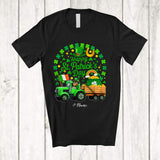 MacnyStore - Personalized Happy St. Patrick's Day; Joyful Leprechaun Driving Tractor; Custom Name Driver T-Shirt