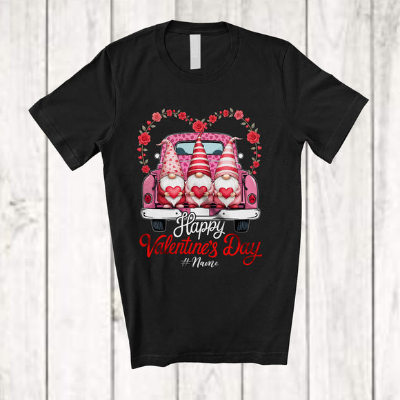 MacnyStore - Personalized Happy Valentine's Day; Lovely Gnomes on Pickup Truck; Custom Name Couple T-Shirt