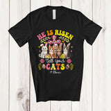 MacnyStore - Personalized He is Risen Tell Your Cats; Joyful Easter Leopard Cross; Custom Name Egg Hunt T-Shirt