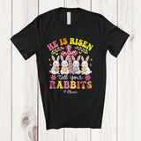 MacnyStore - Personalized He is Risen Tell Your Rabbits; Joyful Easter Leopard Cross; Custom Name Egg Hunt T-Shirt