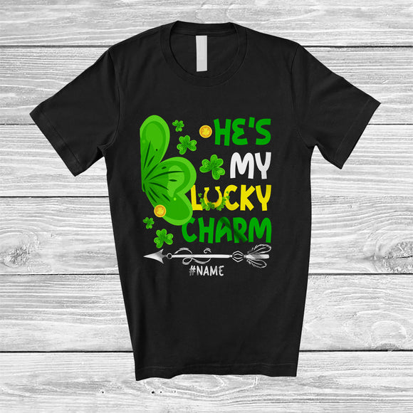 MacnyStore - Personalized He's My Lucky Charm; Joyful St. Patrick's Day Half Shamrock; Custom Name Couple T-Shirt