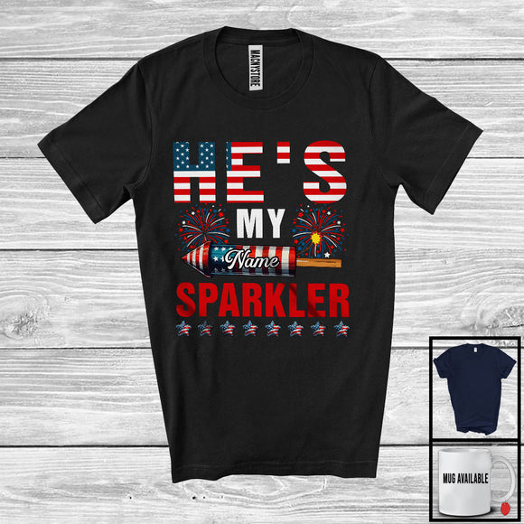 MacnyStore - Personalized He's My Sparkler, Humorous 4th Of July Firecracker, Custom Name Couple T-Shirt