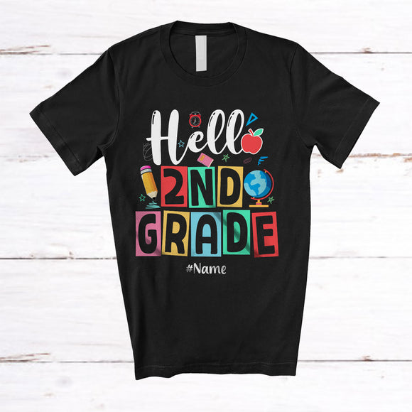 MacnyStore - Personalized Hello 2nd Grade First Day Of School; Humorous Custom Name Students Teacher T-Shirt