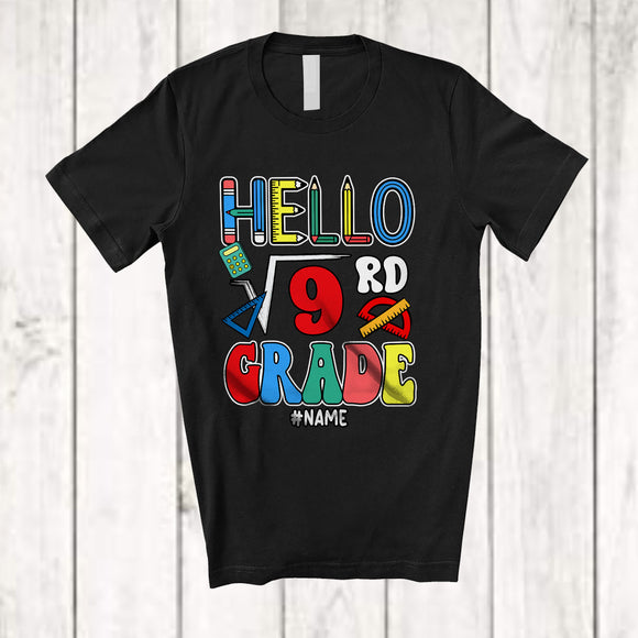 MacnyStore - Personalized Hello 3rd Grade; Amazing Back To School Square of 9 Custom Name Math Teacher T-Shirt