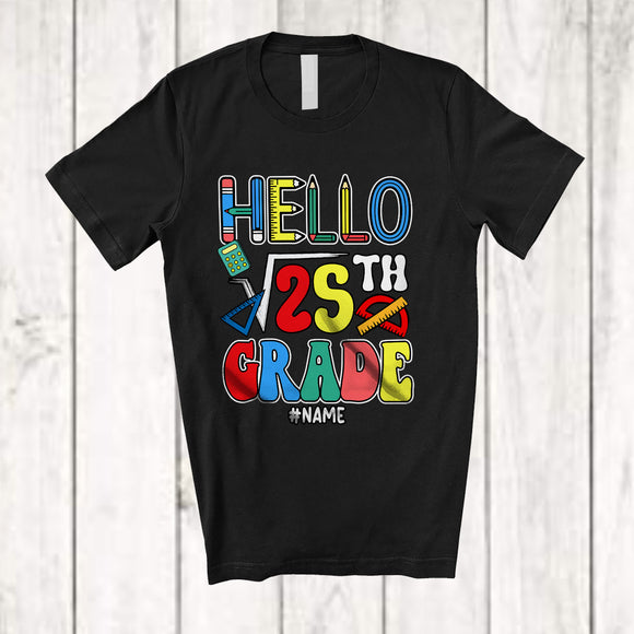 MacnyStore - Personalized Hello 5th Grade; Amazing Back To School Square of 25 Custom Name Math Teacher T-Shirt