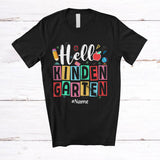 MacnyStore - Personalized Hello Kindergarten First Day Of School; Humorous Custom Name Students Teacher T-Shirt