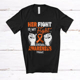 MacnyStore - Personalized Her Fight is My Fight; Proud Leukemia TBI Ribbon Hands; Custom Name Couple T-Shirt