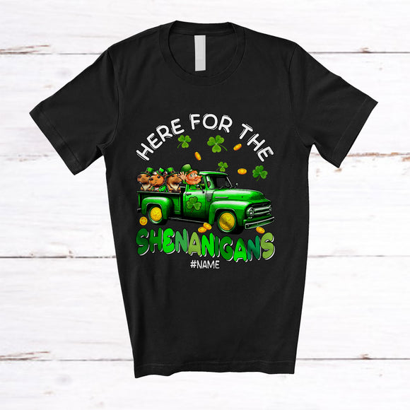 MacnyStore - Personalized Here For Shenanigans; Lovely St. Patrick's Day Leprechaun Truck; Custom Name Capybara T-Shirt
